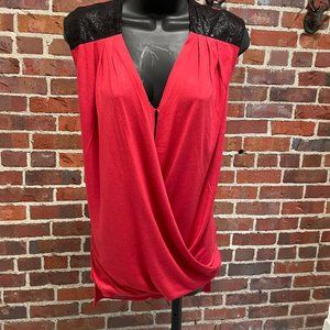 Women's Sleeveless Red Top with Faux Black Leather NWT Sz M Trouve